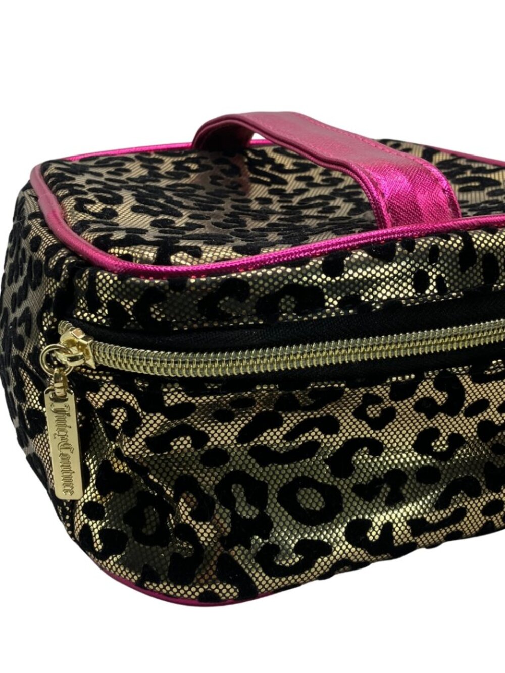 Juicy Couture Gold Leopard Train Case Makeup Bag Y2K Metallic Square